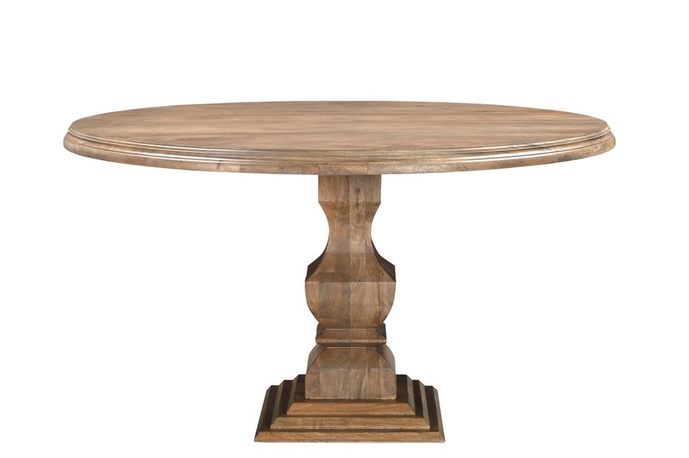 54" Brown Solid Wood Pedestal Base Round Top Dining Table HomeRoots