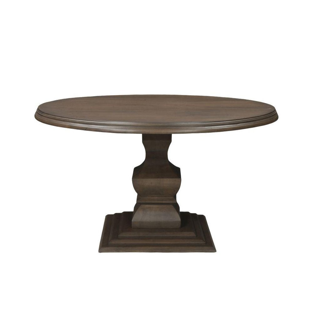 54" Brown Solid Wood Pedestal Base Round Top Dining Table — view 4