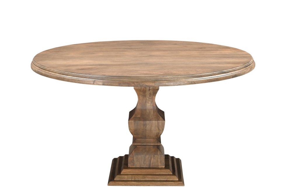 54" Brown Solid Wood Pedestal Base Round Top Dining Table HomeRoots