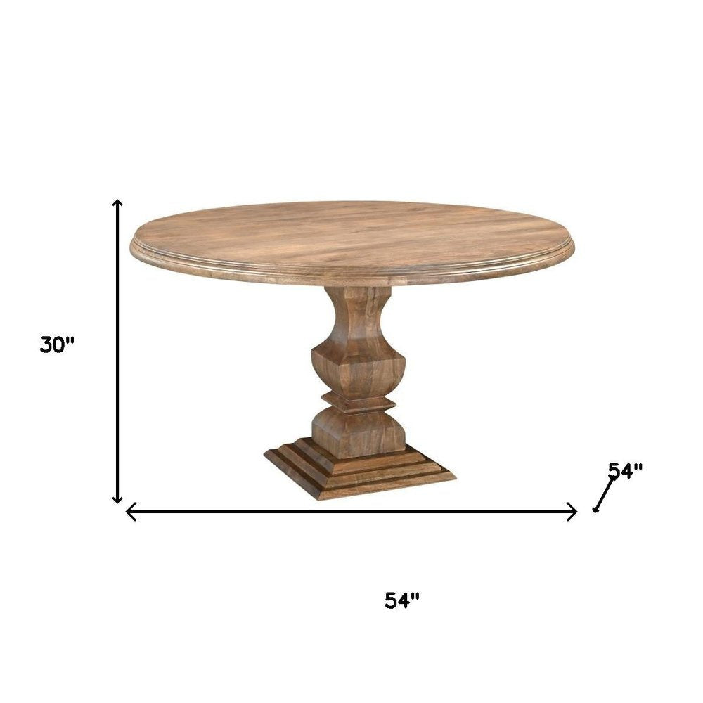 54" Brown Solid Wood Pedestal Base Round Top Dining Table HomeRoots