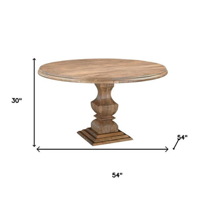54" Brown Solid Wood Pedestal Base Round Top Dining Table HomeRoots