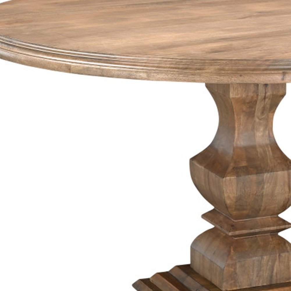 54" Brown Solid Wood Pedestal Base Round Top Dining Table HomeRoots