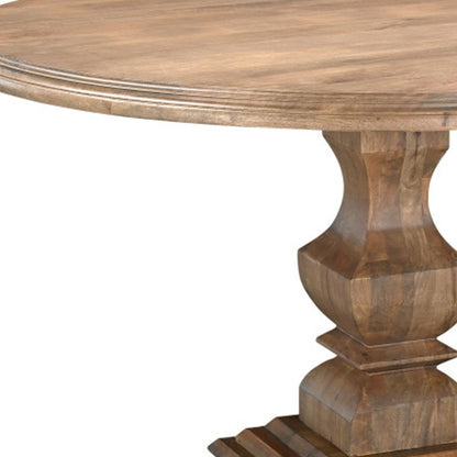 54" Brown Solid Wood Pedestal Base Round Top Dining Table HomeRoots