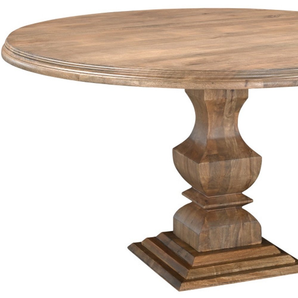 54" Brown Solid Wood Pedestal Base Round Top Dining Table HomeRoots