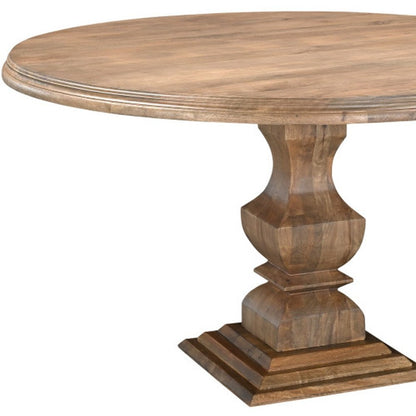 54" Brown Solid Wood Pedestal Base Round Top Dining Table HomeRoots