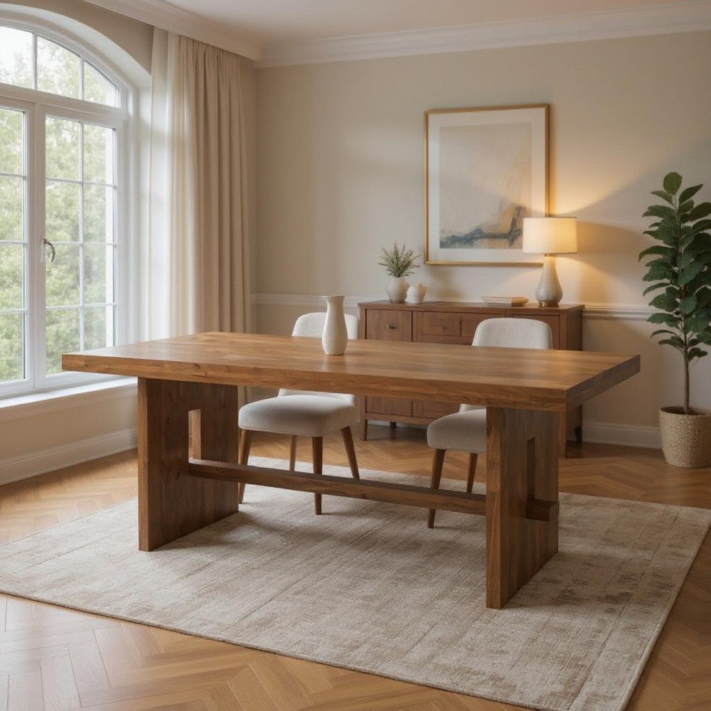 75" Brown Solid Wood Trestle Base Dining Table HomeRoots