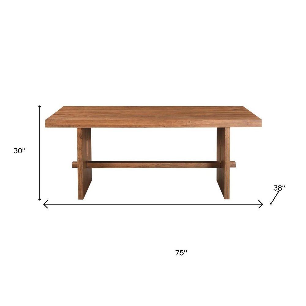 75" Brown Solid Wood Trestle Base Dining Table HomeRoots