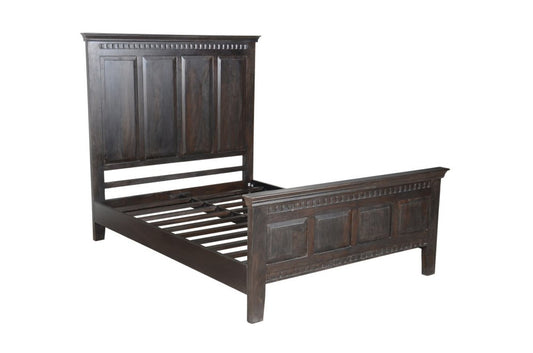 Espresso Carved Geometric Solid Wood Queen Bed Frame HomeRoots