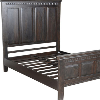 Espresso Carved Geometric Solid Wood Queen Bed Frame