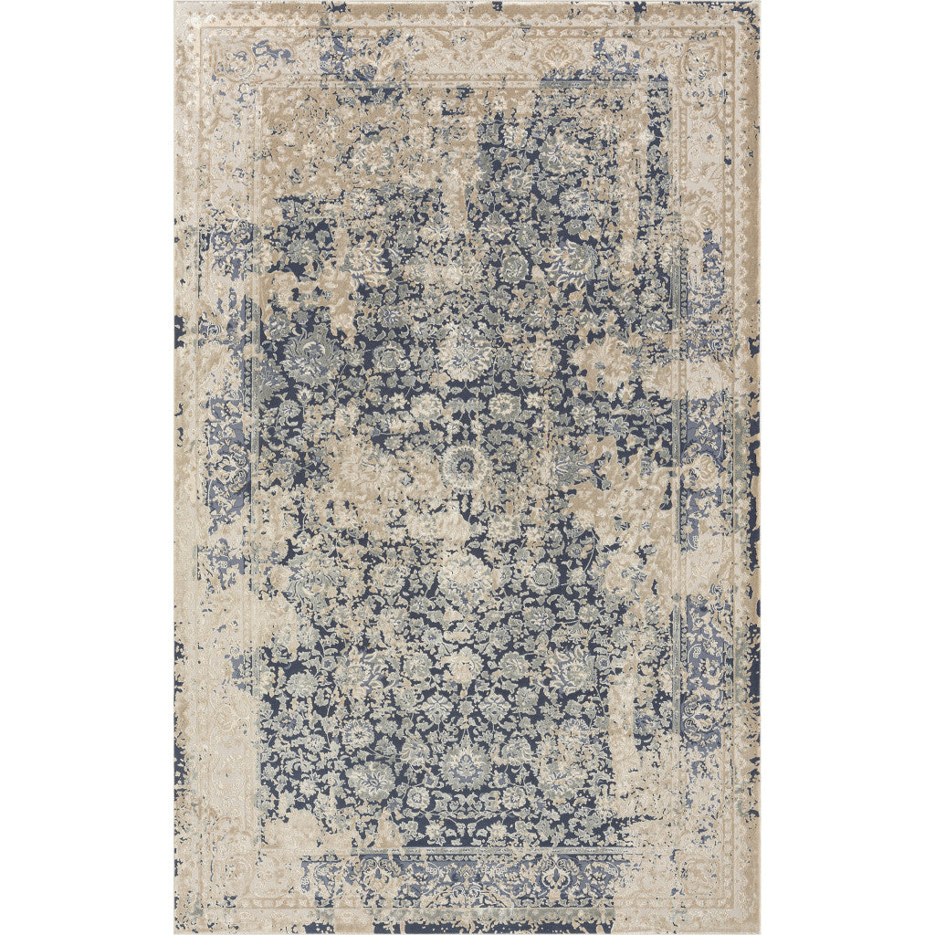 5' X 8' Blue and Ivory Floral Area Rug - 59.0" (H) x 96.0" (W) x 0.26" (D) FurniFindUSA