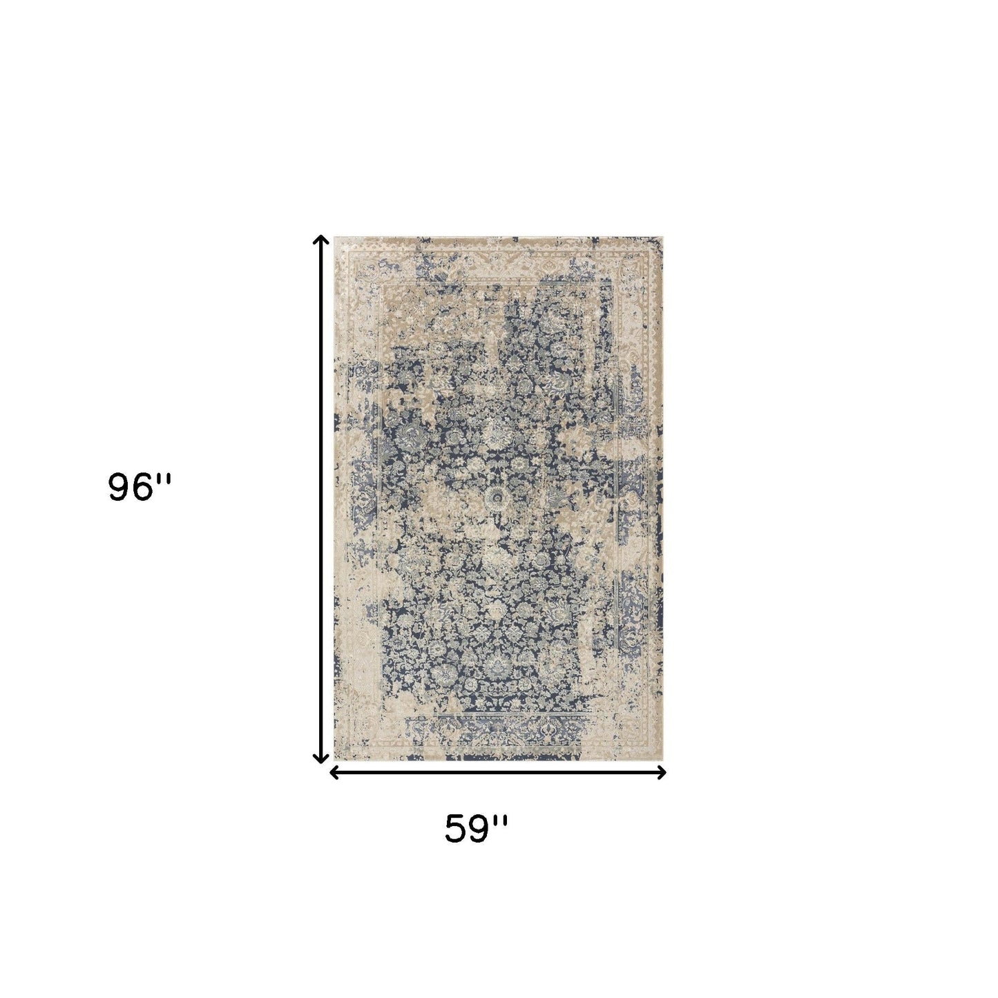 5' X 8' Blue and Ivory Floral Area Rug - 59.0" (H) x 96.0" (W) x 0.26" (D) FurniFindUSA