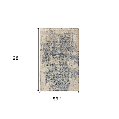 5' X 8' Blue and Ivory Floral Area Rug - 59.0" (H) x 96.0" (W) x 0.26" (D) FurniFindUSA
