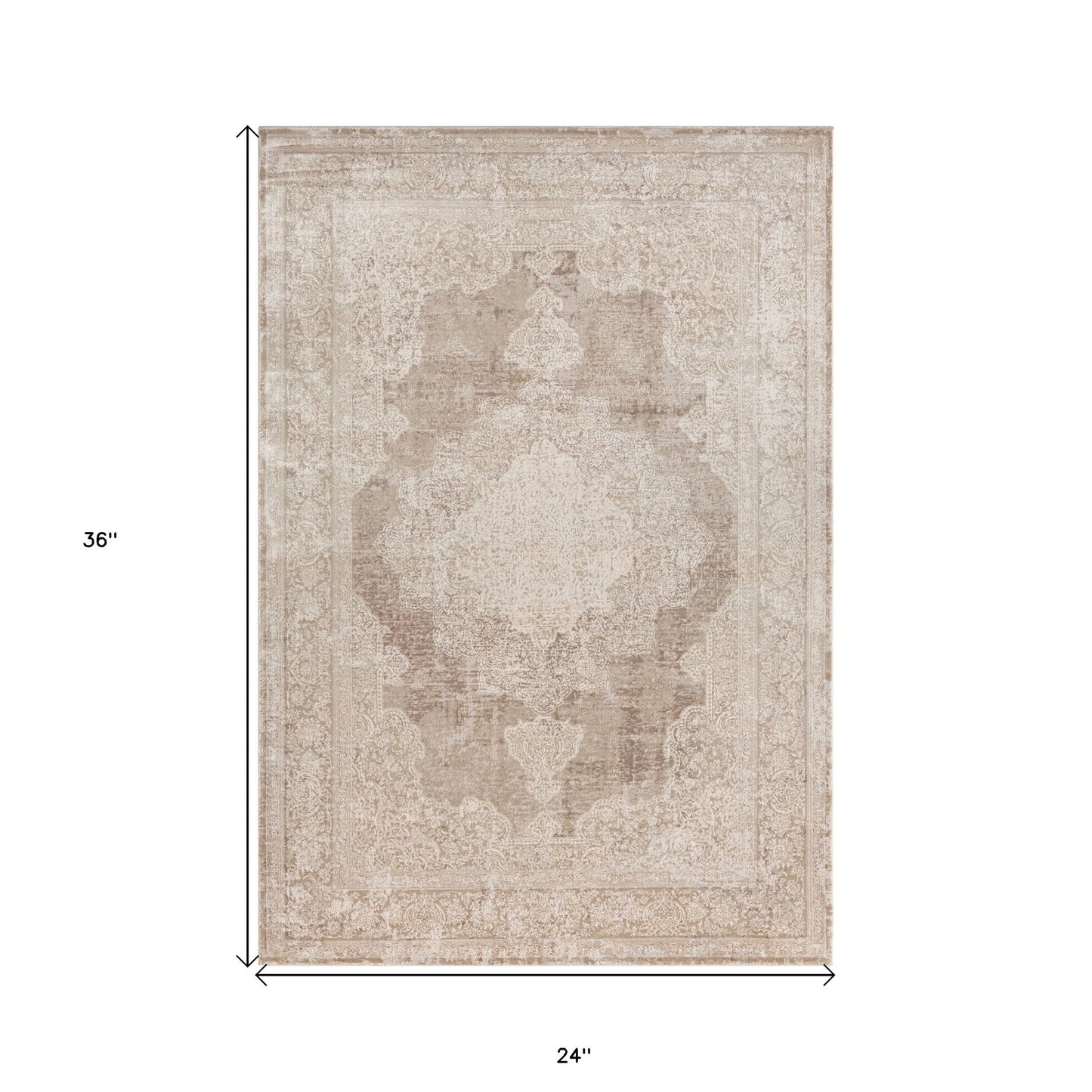 2' X 3' Beige and Ivory Medallion Area Rug - 47.24" (L) x 47.24" (W) x 0.43" (H)