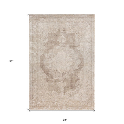 2' X 3' Beige and Ivory Medallion Area Rug - 47.24" (L) x 47.24" (W) x 0.43" (H)