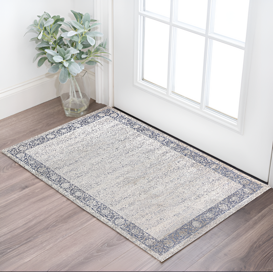 2' X 3' Blue and Beige Floral Area Rug - 47.24" (L) x 47.24" (W) x 0.75" (H)