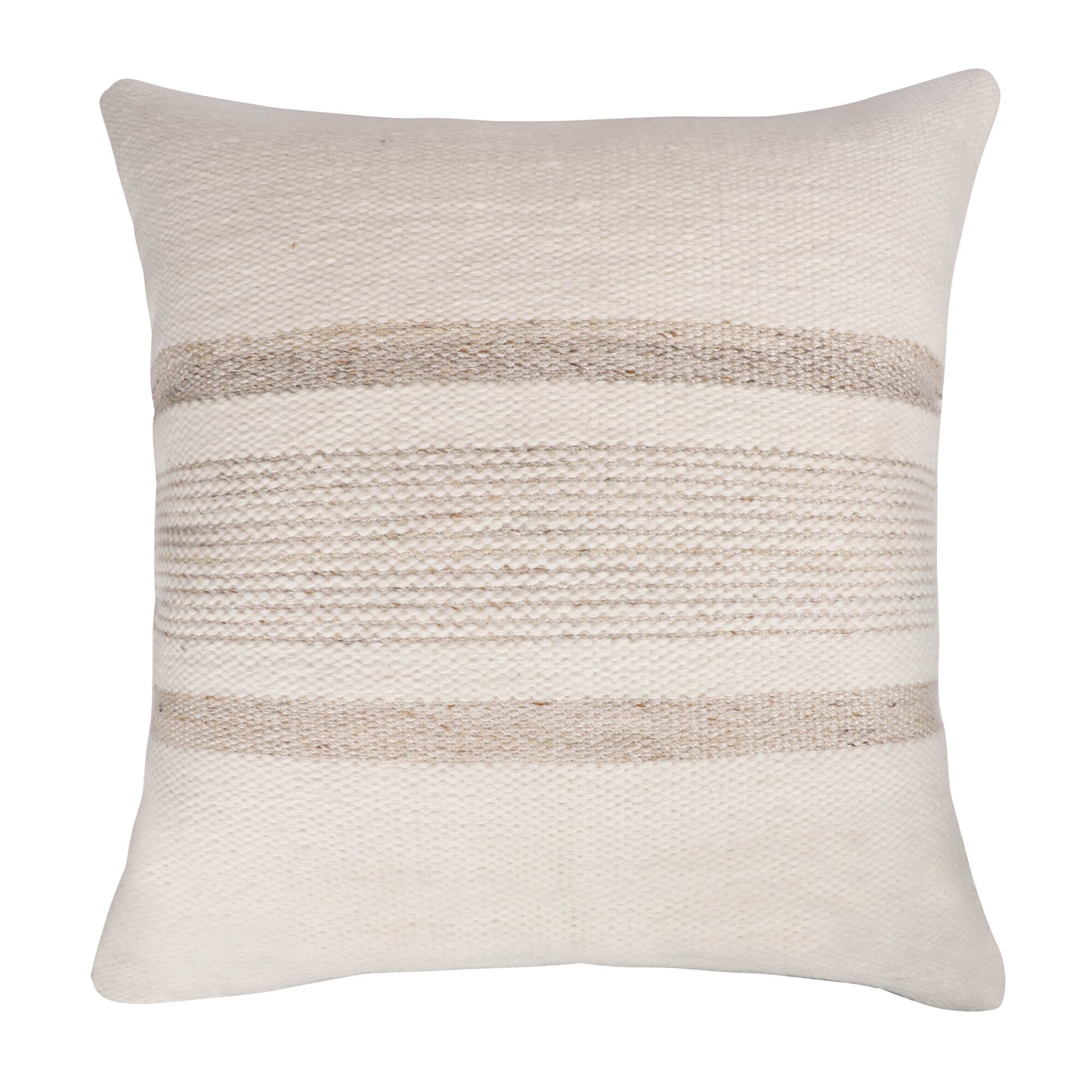 20" White and Natural Striped Throw Pillow