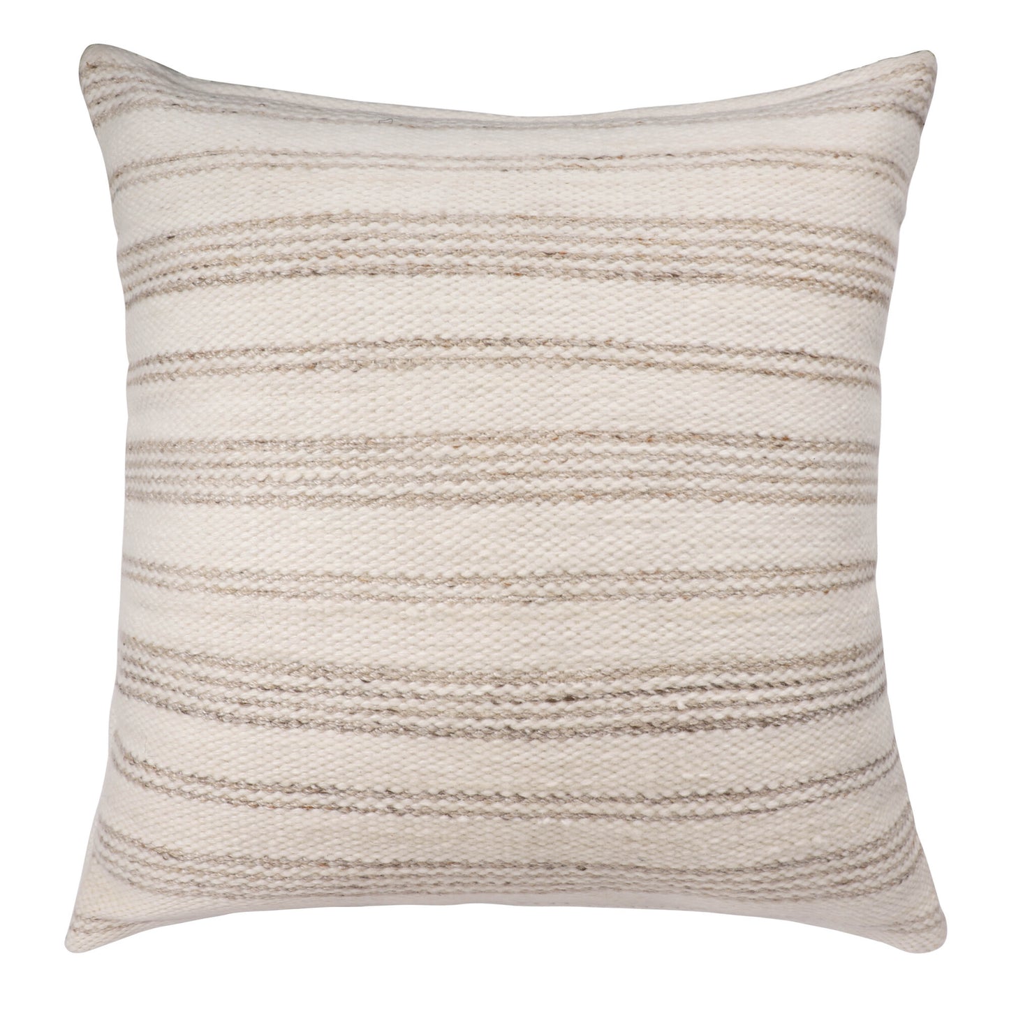 20" White and Natural Striped Throw Pillow