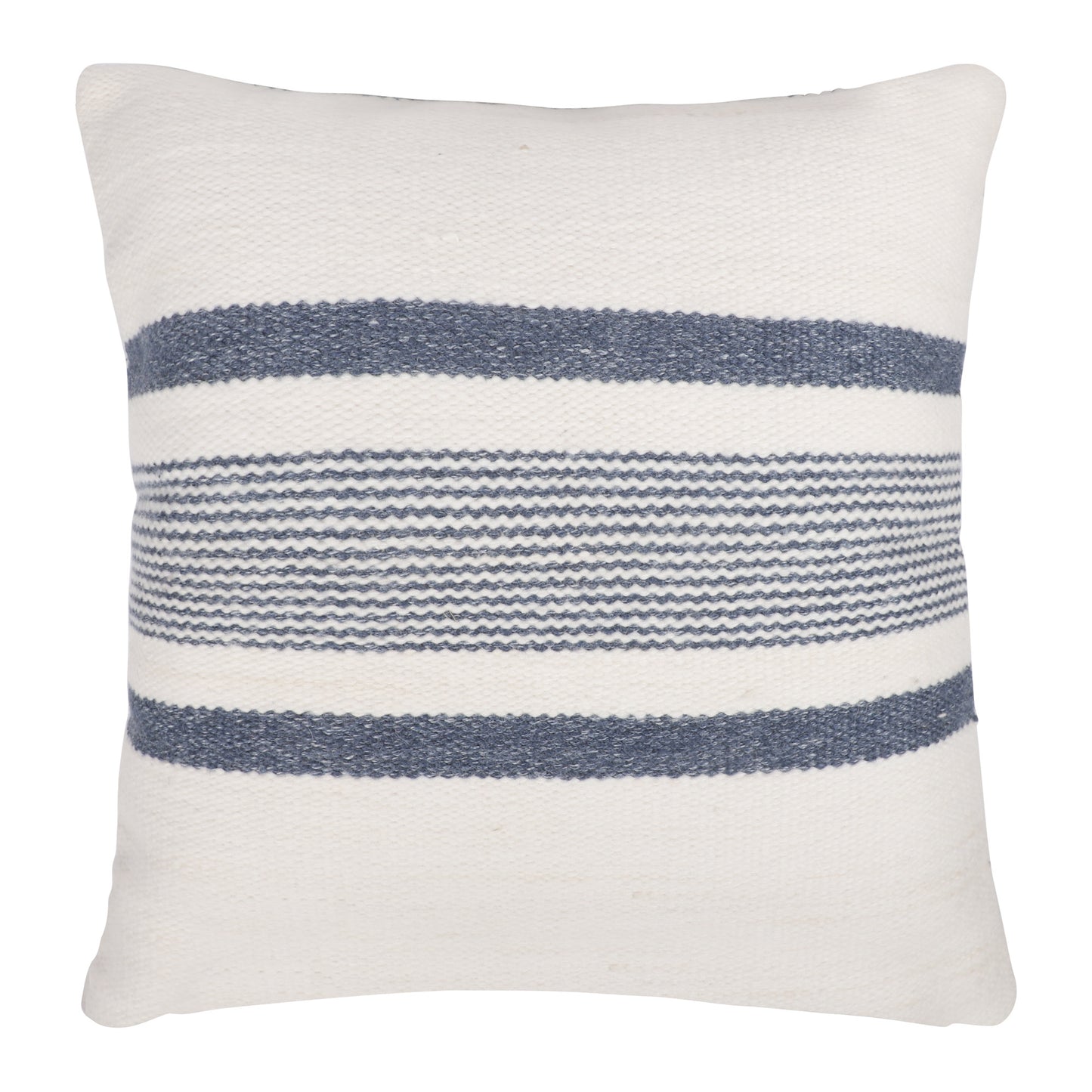 20" Navy and White Striped Throw Pillow With Ruffle