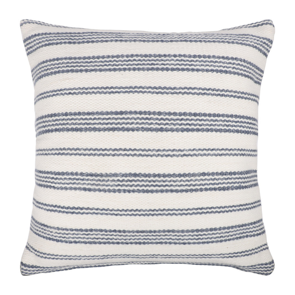 20" Navy and White Striped Throw Pillow With Ruffle