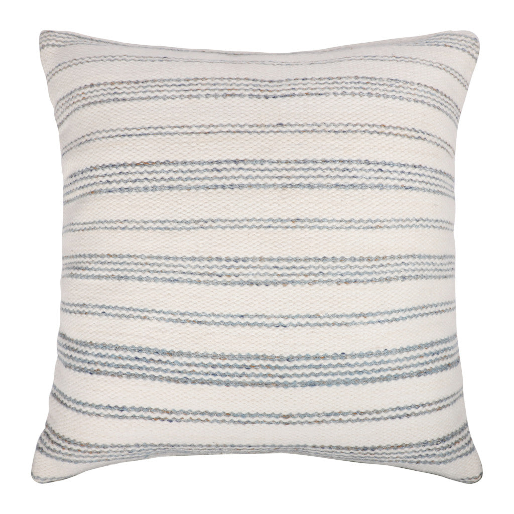 20" Blue and White Striped Throw Pillow