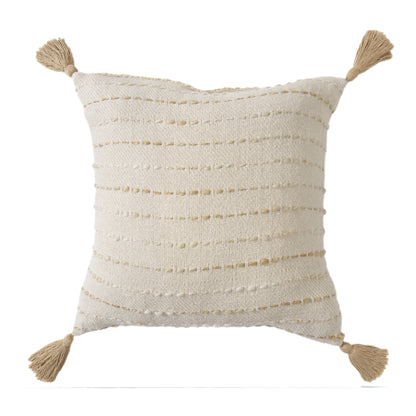 20" White Cotton Pillow With Tassels Edges 8.0" (L) x 20.0" (W) x 20.0" (H)