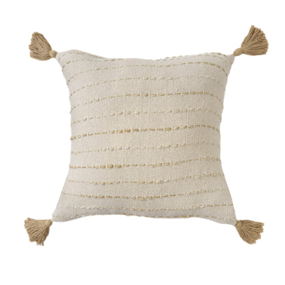 20" White Cotton Pillow With Tassels Edges 8.0" (L) x 20.0" (W) x 20.0" (H)