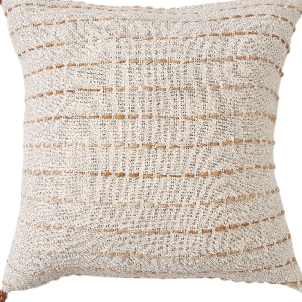 20" White Cotton Pillow With Tassels Edges — view 10