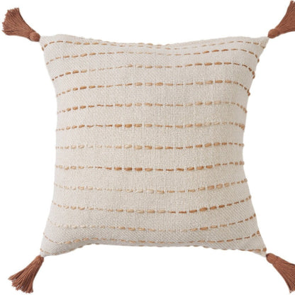 20" White Cotton Pillow With Tassels Edges HomeRoots