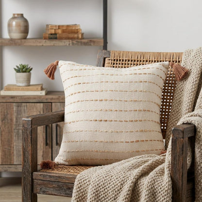 20" White Cotton Pillow With Tassels Edges HomeRoots