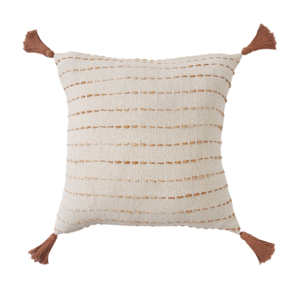 20" White Cotton Pillow With Tassels Edges — view 1