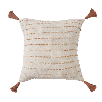 20" White Cotton Pillow With Tassels Edges HomeRoots