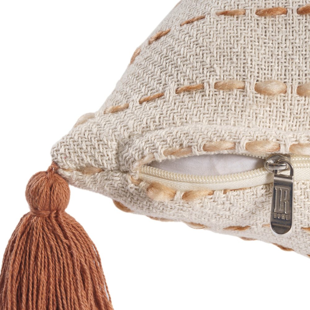 20" White Cotton Pillow With Tassels Edges — view 3