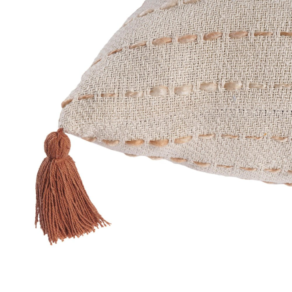 20" White Cotton Pillow With Tassels Edges — view 5
