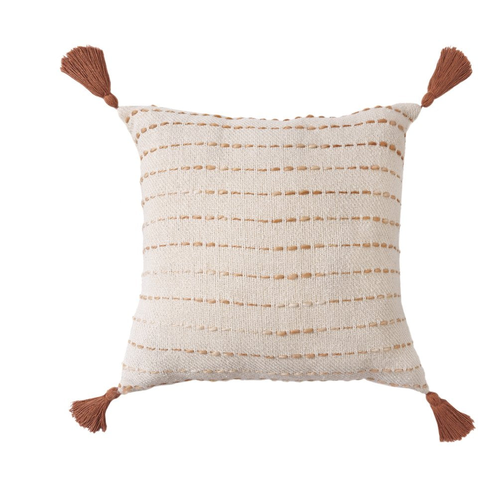 20" White Cotton Pillow With Tassels Edges — view 6