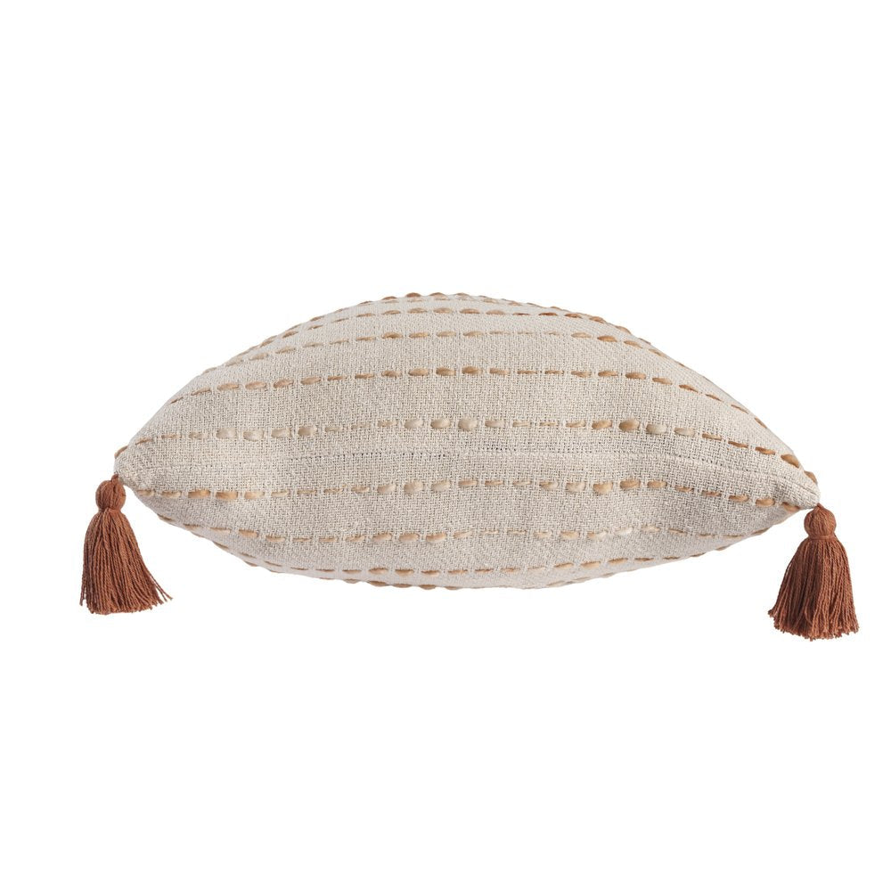20" White Cotton Pillow With Tassels Edges — view 8