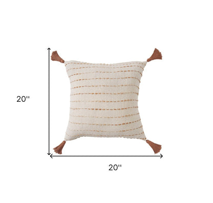 20" White Cotton Pillow With Tassels Edges HomeRoots