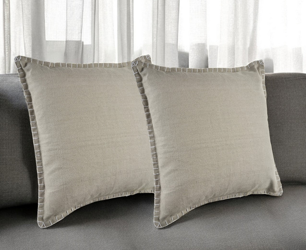 Set of Two Light Gray Cotton Throw Pillow