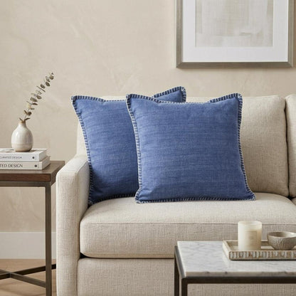 Set of Two Blue Cotton Throw Pillow HomeRoots