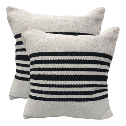 Set of Two Black and White Striped Cotton Throw Pillow