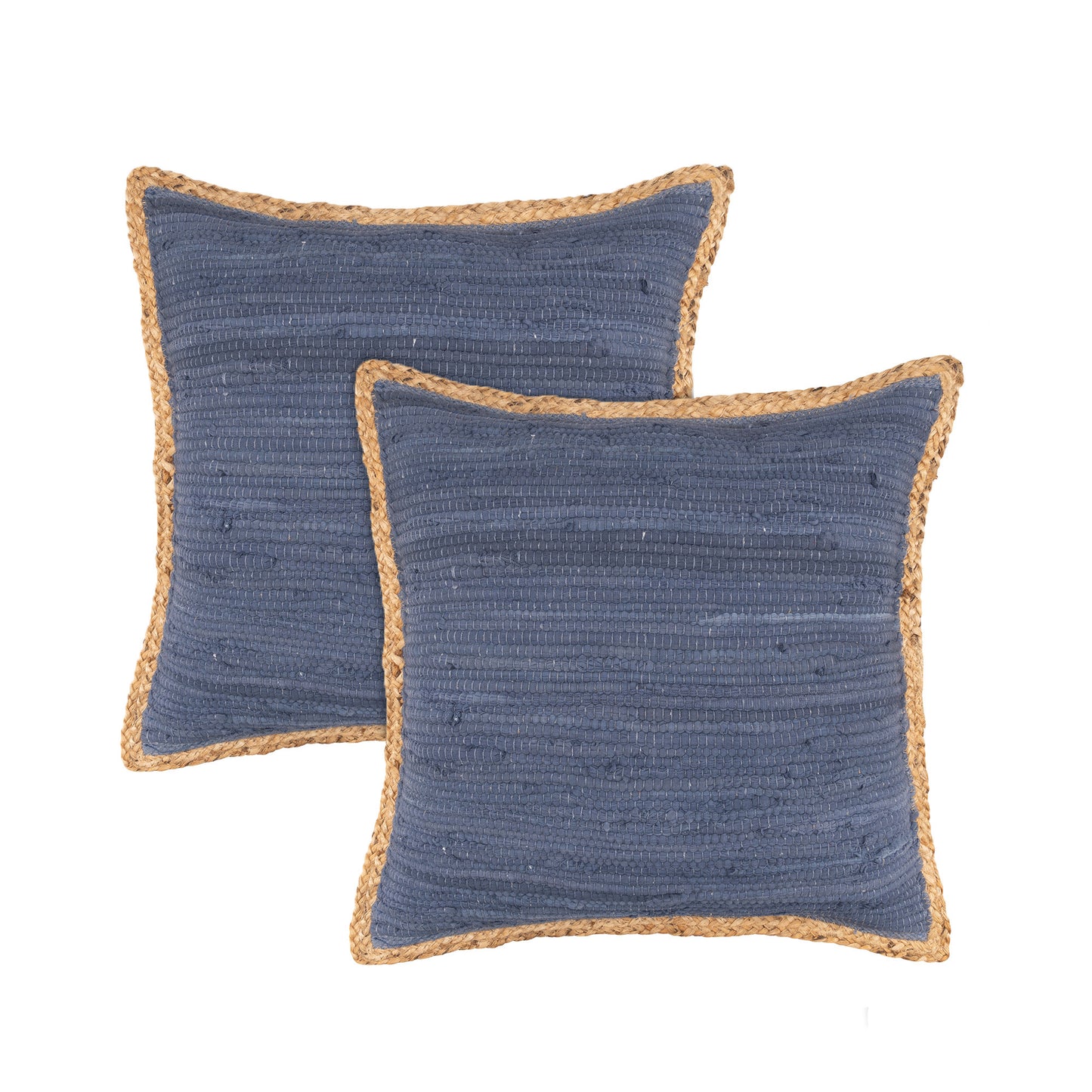 Set of Two Navy Blue Cotton Throw Pillow