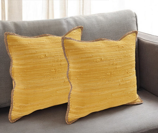 Set of Two Yellow Cotton Throw Pillow