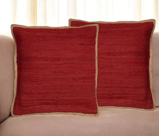 Set of Two Red Cotton Throw Pillow