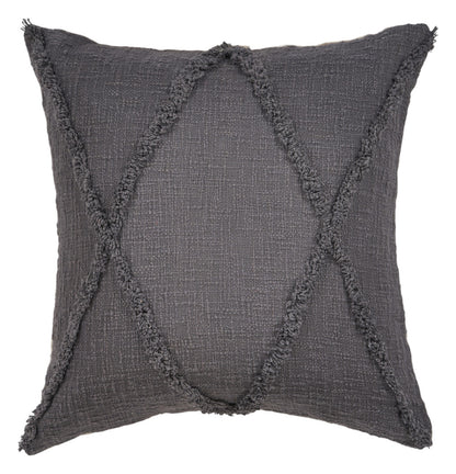 Set of Two Dark Gray Diamond Cotton Throw Pillow With Fringe