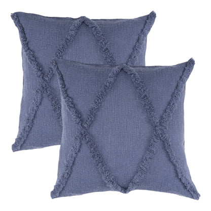 Set of Two Blue Diamond Cotton Throw Pillow With Fringe 4.0" (L) x 18.0" (W) x 18.0" (H)