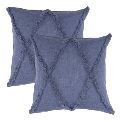 Set of Two Blue Diamond Cotton Throw Pillow With Fringe HomeRoots