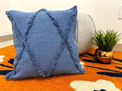 Set of Two Blue Diamond Cotton Throw Pillow With Fringe HomeRoots