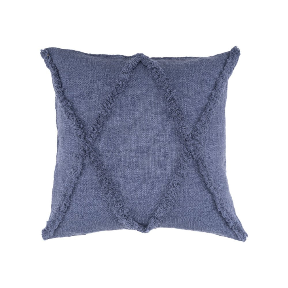 Set of Two Blue Diamond Cotton Throw Pillow With Fringe — view 3