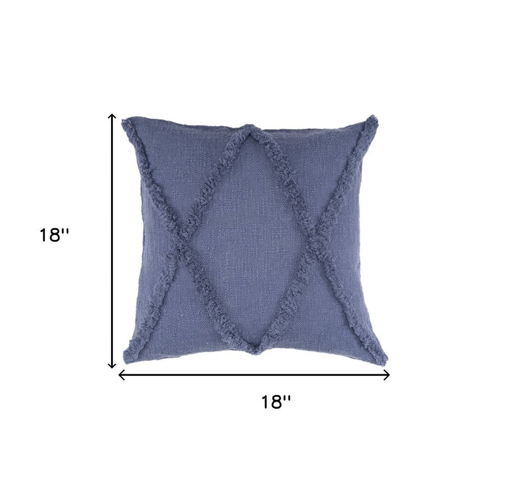 Set of Two Blue Diamond Cotton Throw Pillow With Fringe — view 8