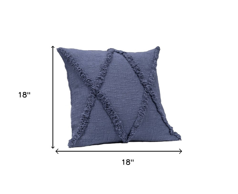 Set of Two Blue Diamond Cotton Throw Pillow With Fringe — view 10