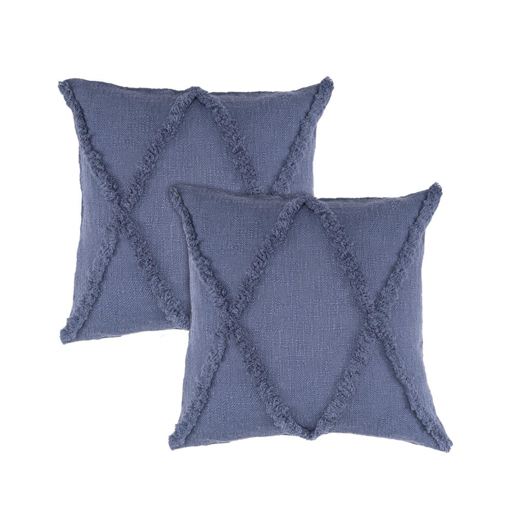 Set of Two Blue Diamond Cotton Throw Pillow With Fringe HomeRoots
